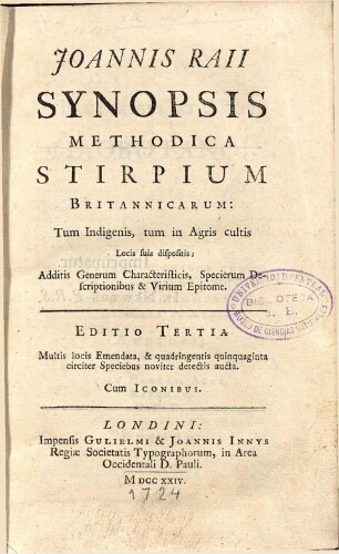 Synopsis methodica stirpium britannicarum [...] Editio tertia
