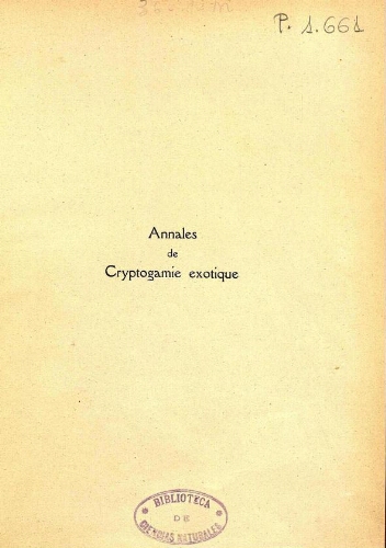 Annales de cryptogamie exotique. Tome septième. -- 1934