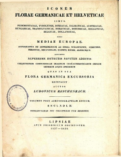 Icones florae Germanicae et Helveticae [...] Volumen [...] secundum