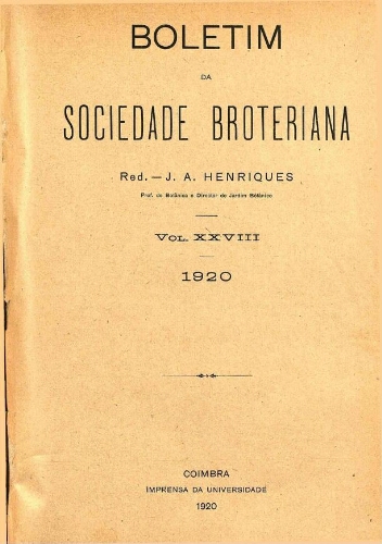 Boletim da Sociedade Broteriana. Tomo XXVIII