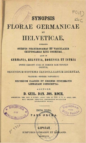 Synopsis florae Germanicae et Helveticae [...] Editio tertia. Pars prima