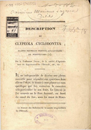 Description du Clypeola cyclodontea