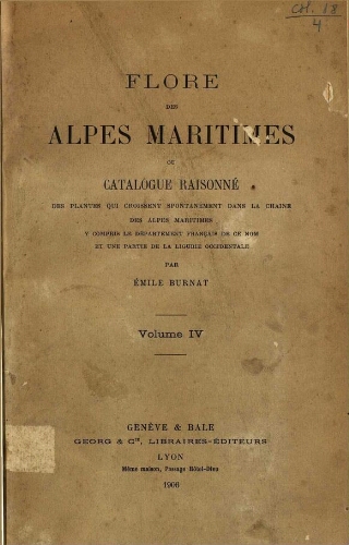 Flore des Alpes maritimes [...] Volume IV