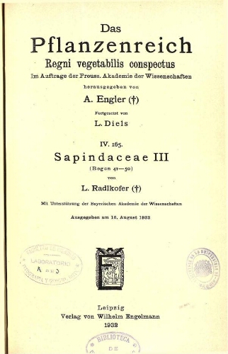 Sapindaceae III (Bogen 41-50). In: Engler, Das Pflanzenreich [...] [Heft 98c] IV. 165