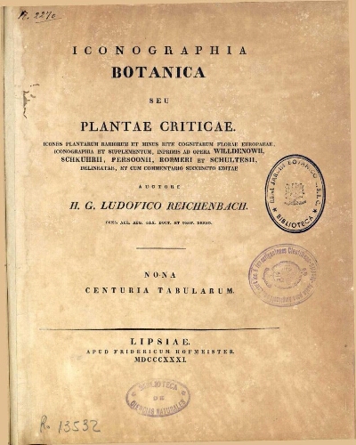 Iconographia botanica seu plantae criticae [...] Nona centuria tabularum