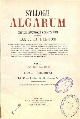 Sylloge algarum [...] Vol. II. Sect. I