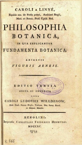 Philosophia botanica [...] Editio tertia