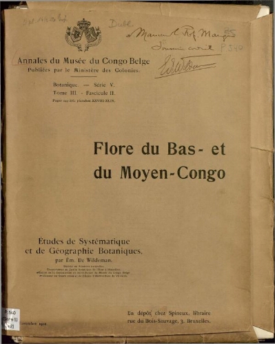 Annales du Musée du Congo (Belge). Série V. Botanique. Tome III -- Fasc. 2