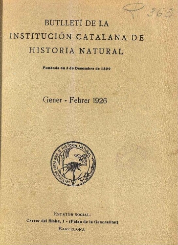 Butlletí de la Institució Catalana d'Història Natural [...] Vol. XXVI