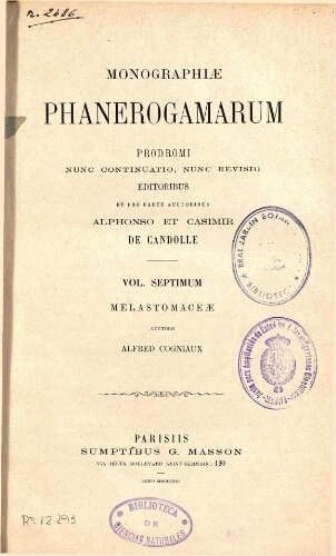Monographiae phanerogamarum [...] Vol. septimum. Melastomaceae
