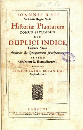 Historia plantarum generalis [...] Tomus secundus
