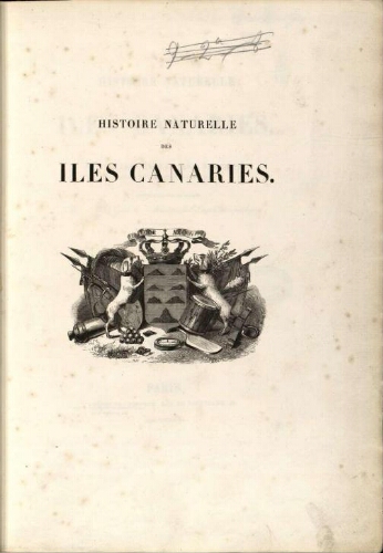 Histoire naturelle des Îles Canaries [...] Tome troisième. Deuxième partie. Phytographia canariensis. Sectio I