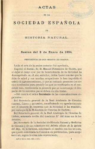 Actas de la Sociedad Española de Historia Natural [año 1884]