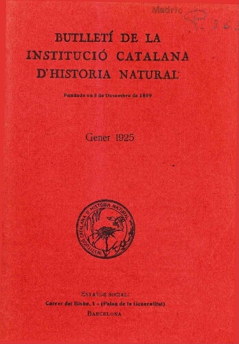 Butlletí de la Institució Catalana d'Història Natural [...] Vol. XXV