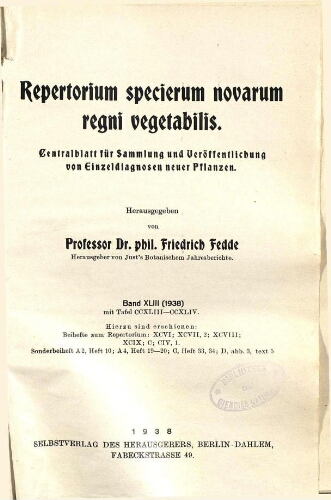 Repertorium specierum novarum regni vegetabilis [...] Band XLIII (1938)