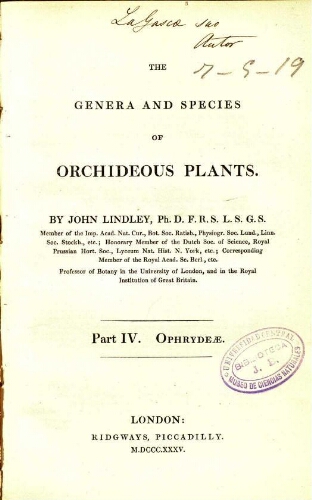 The genera and species of orchidaceous plants [...] Part IV. Ophrydeae