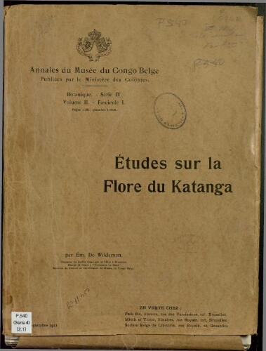 Annales du Musée du Congo (Belge). Série IV. Botanique. Vol. II -- Fasc. 1