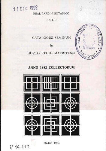 Index seminum in Horto Botanico Matritensi ... 1982