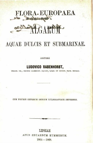 Flora europaea algarum aquae dulcis et submarinae [...] Sectio I. Algas Diatomaceas Complectens