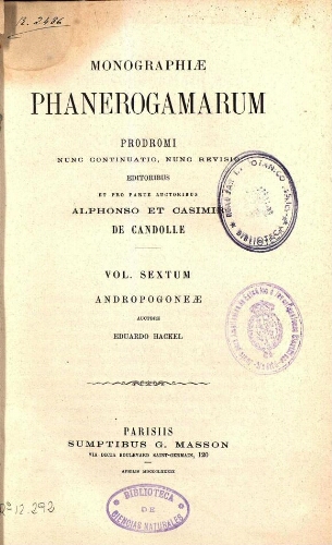 Monographiae phanerogamarum [...] Vol. sextum. Andropogoneae