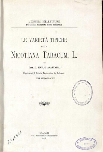Le varietà tipiche della Nicotiana Tabacum L.