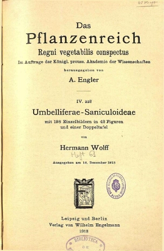 Umbelliferae-Saniculoideae. In: Engler, Das Pflanzenreich [...] [Heft 61] IV. 228