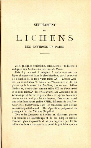 Supplément aux Lichens des environs de Paris