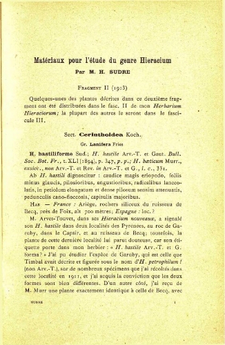 Materiaux pour l'étude du genre Hieracium [...] [Fragment II (1913)]