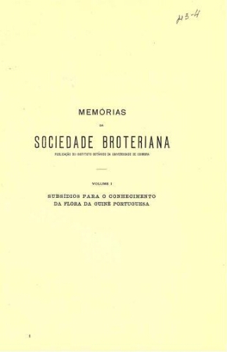 Memórias da Sociedade Broteriana. Volume I