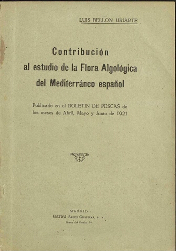 Contribución al estudio de la Flora Algológica del Mediterráneo español