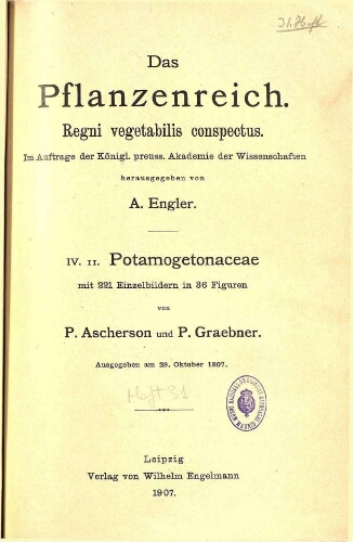 Potamogetonaceae. In: Engler, Das Pflanzenreich [...] [Heft 31] IV. II