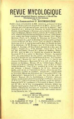 Revue mycologique [...] [Quatorziéme année] 1892